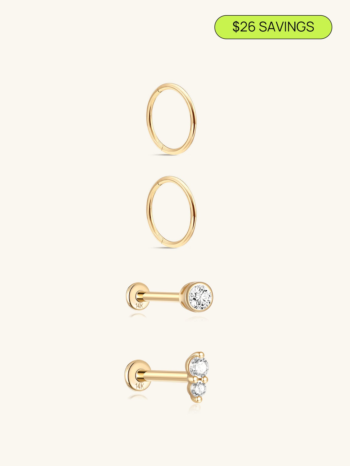 14K Solid Gold Slim Hoops Set - Kosinerjewelry-Earrings