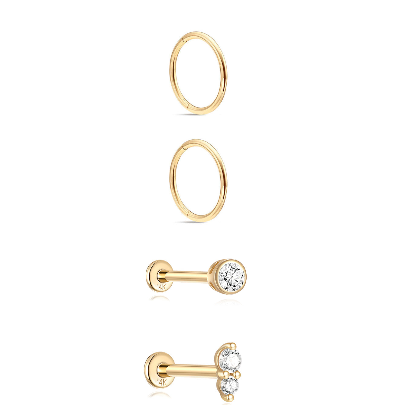 14K Solid Gold Slim Hoops Set - Kosinerjewelry-Earrings
