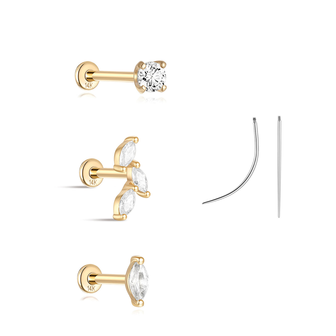 14K Solid Gold Flatback Marquise Set - Kosinerjewelry-Earrings