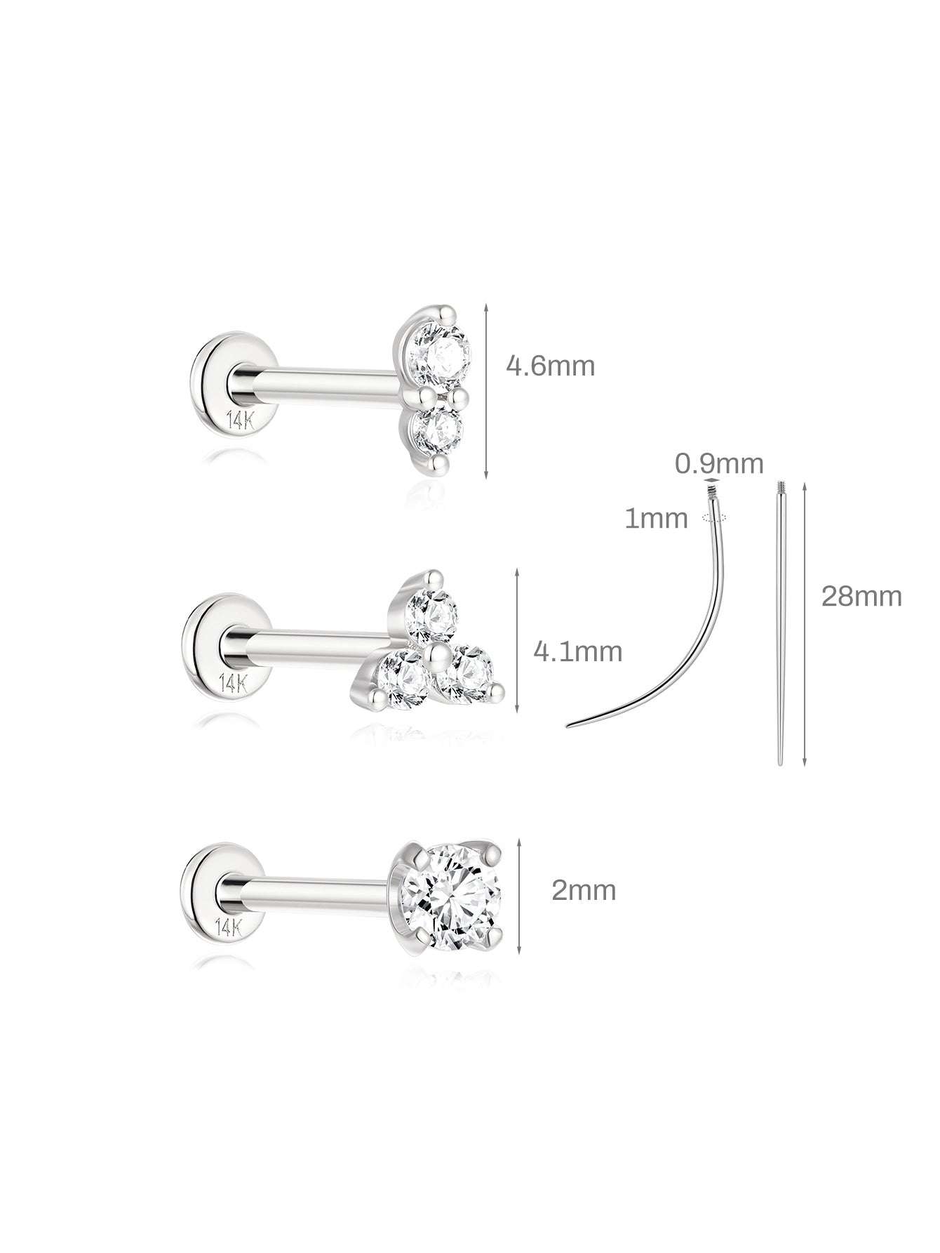 Starterset aus 14-karätigem Massivgold mit flacher Rückseite