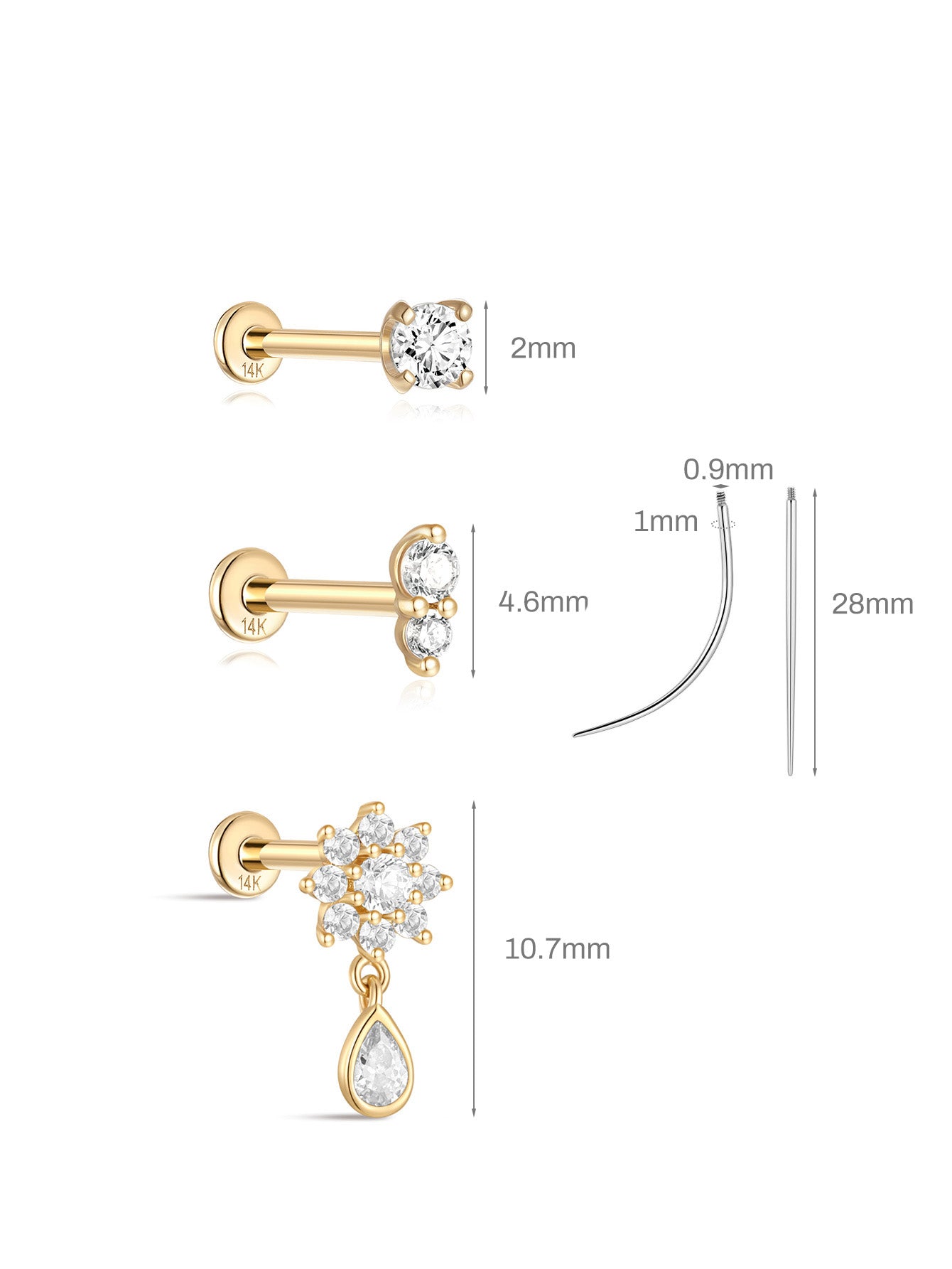 14K Solid Gold Flatback Spring Sparkles Set - Kosinerjewelry-Earrings