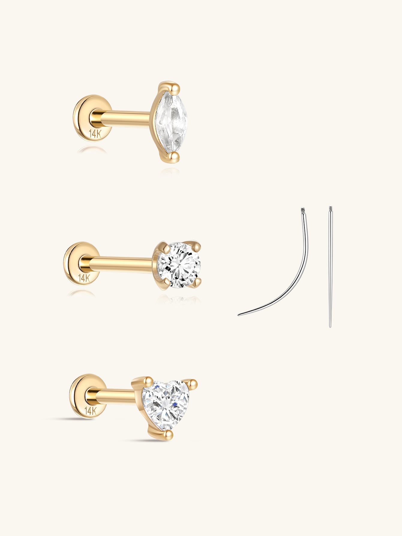 Core Flatback Set in 14K Solid Gold