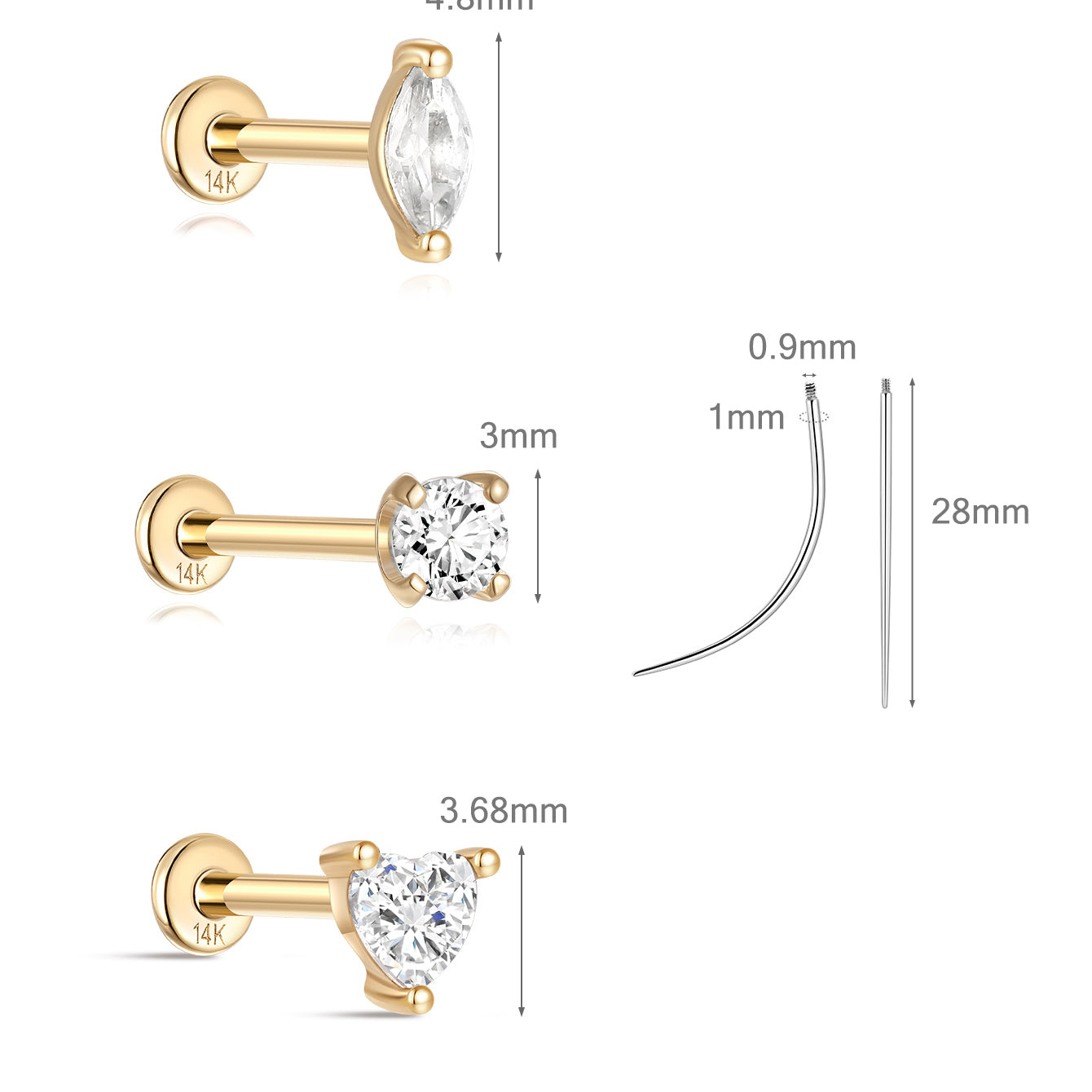 Core Flatback Set in 14K Solid Gold