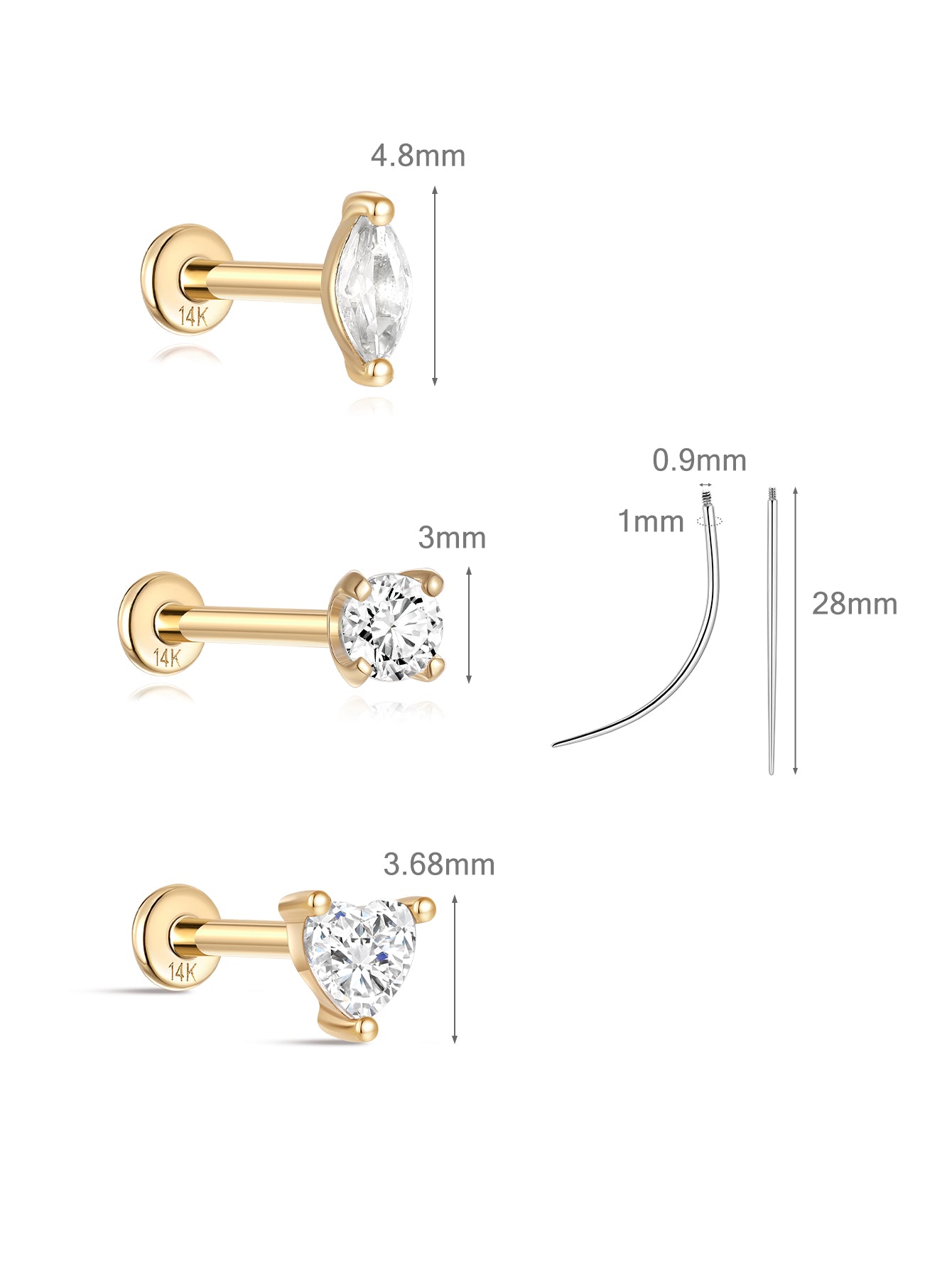 Core Flatback Set in 14K Solid Gold