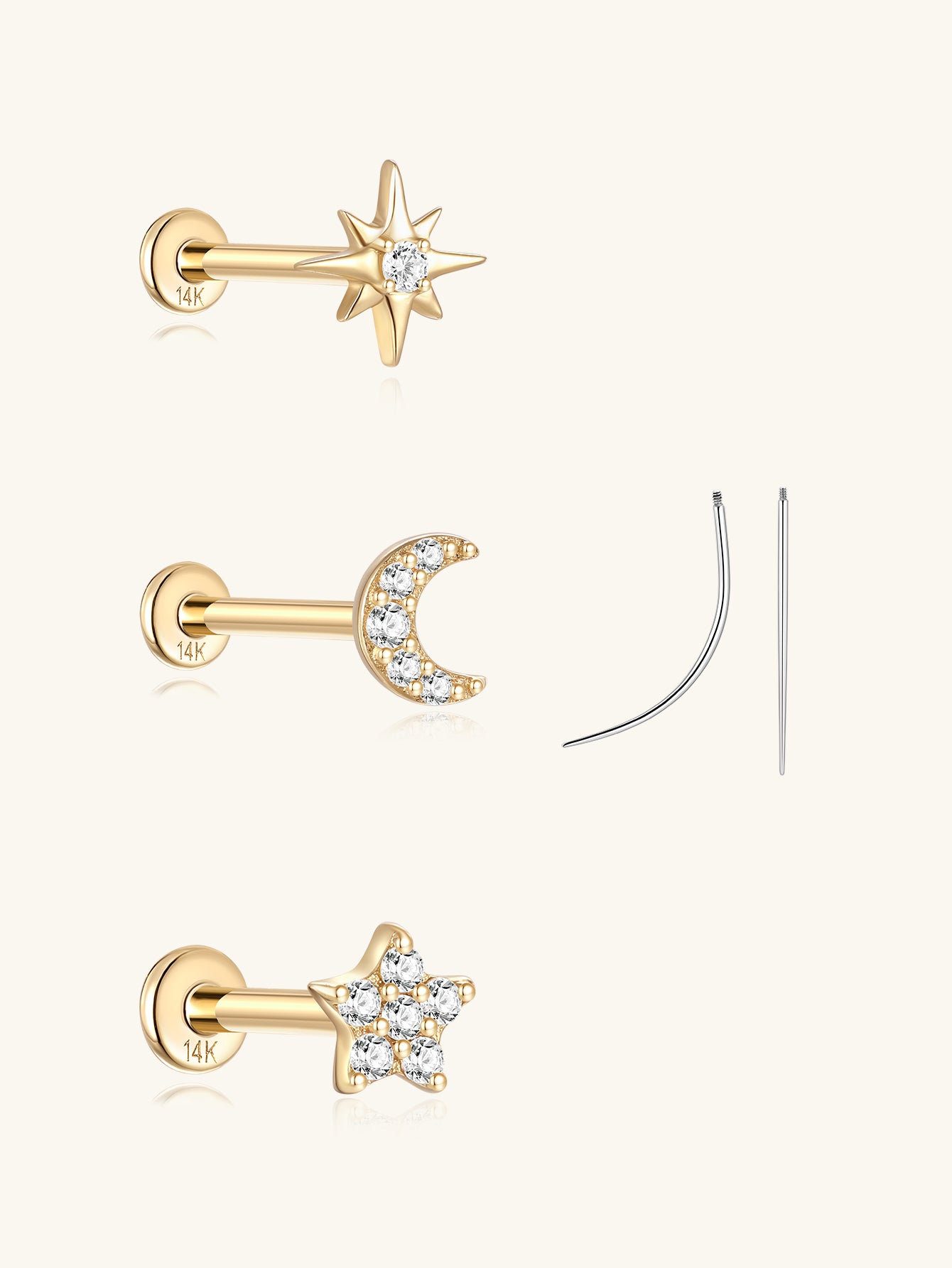 Cosmic Flatback Set in 14K Solid Gold