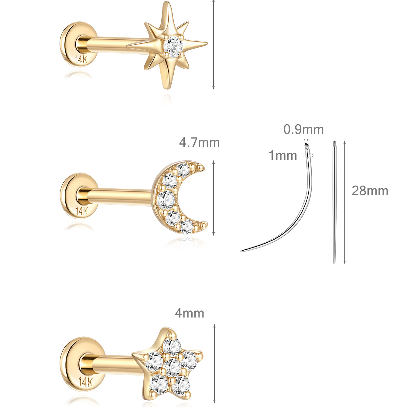 Cosmic Flatback Set in 14K Solid Gold