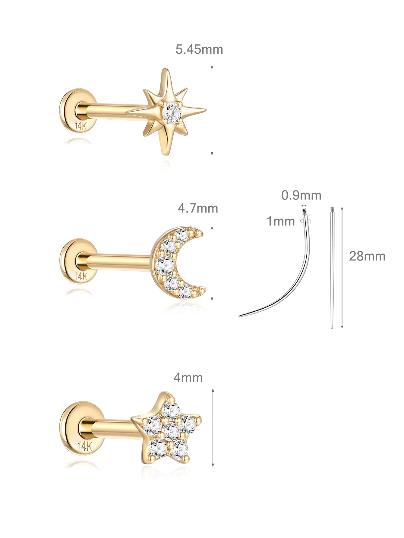 Cosmic Flatback Set in 14K Solid Gold