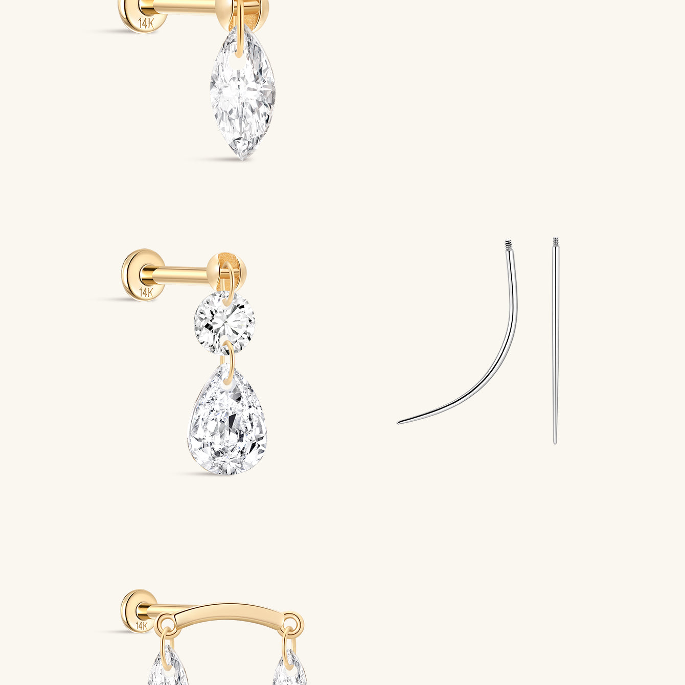 Marquise Flatback Set in 14K Solid Gold