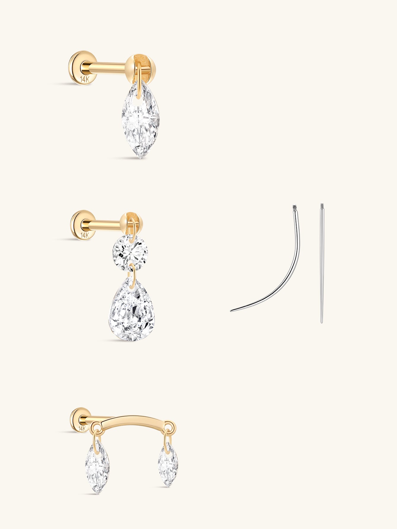 Marquise Flatback Set in 14K Solid Gold