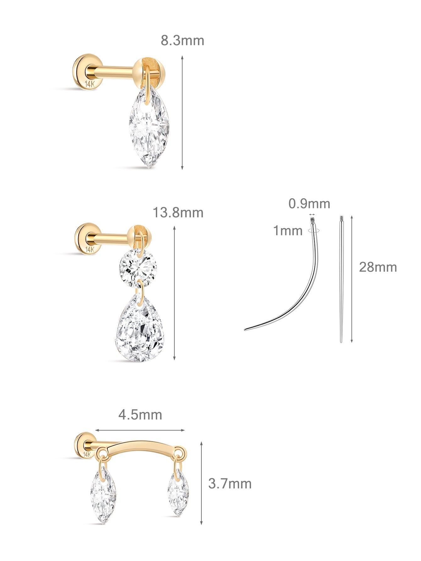 Marquise Flatback Set in 14K Solid Gold