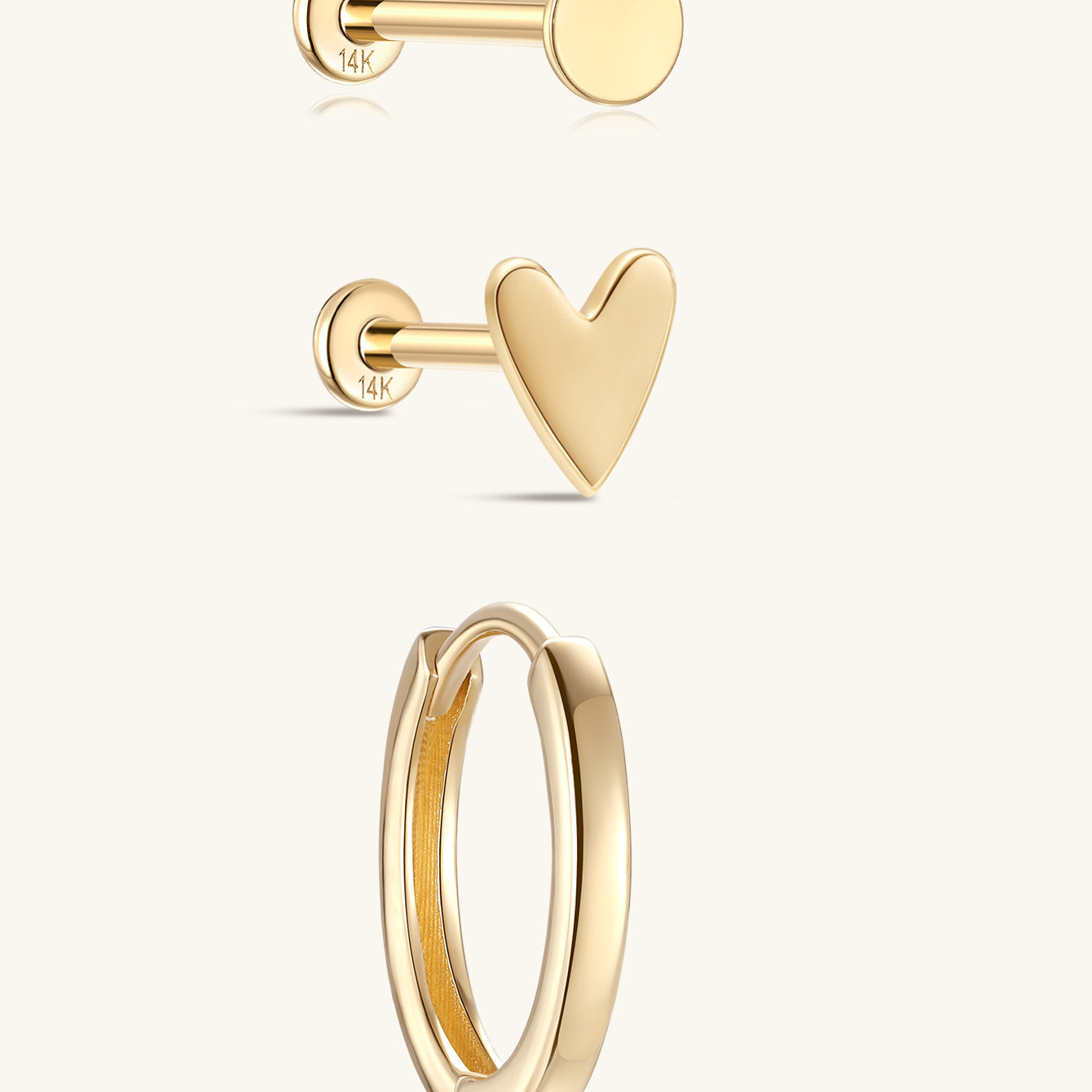 Glossy Flatback Set in 14K Solid Gold