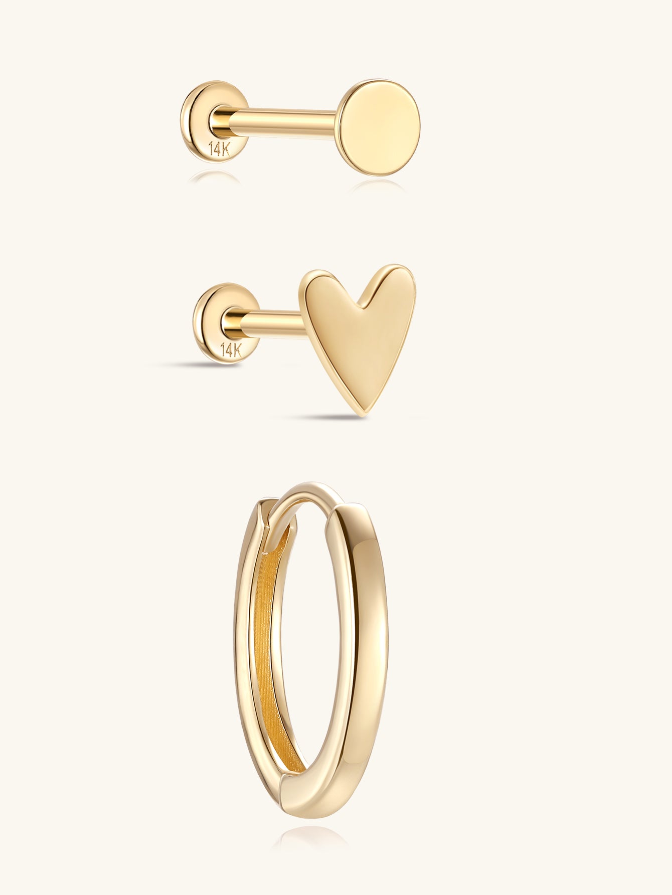 Glossy Flatback Set in 14K Solid Gold