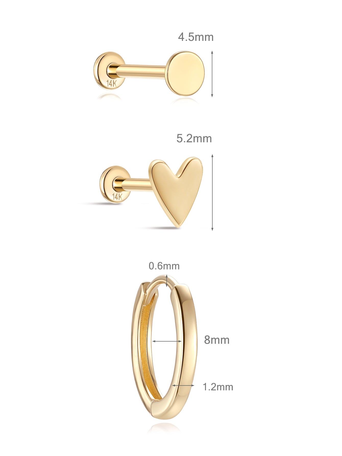 Glossy Flatback Set in 14K Solid Gold