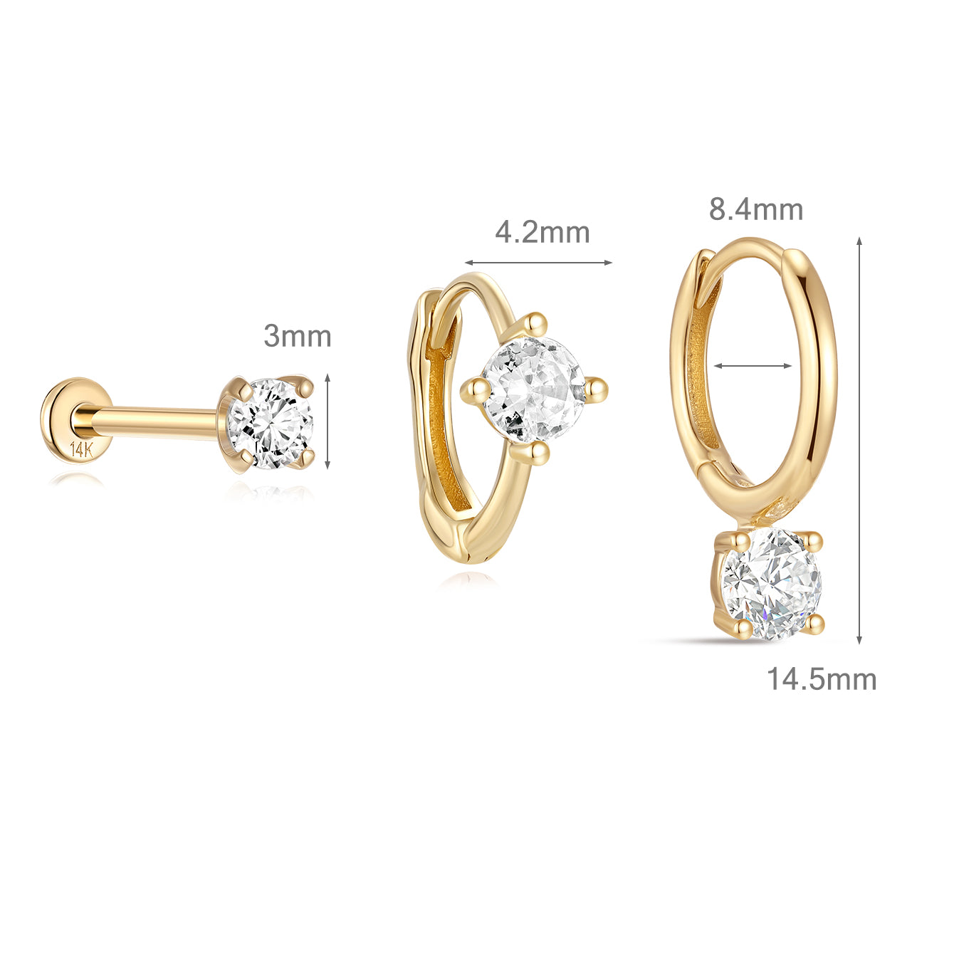 Basic Flatback Set in 14K Solid Gold