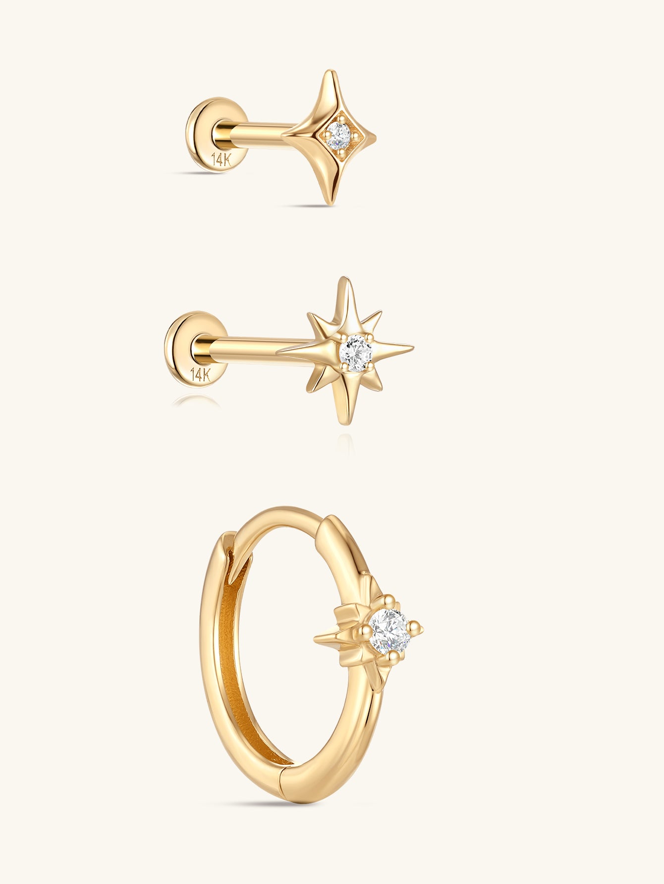 Basic Star Flatback Set in 14K Solid Gold