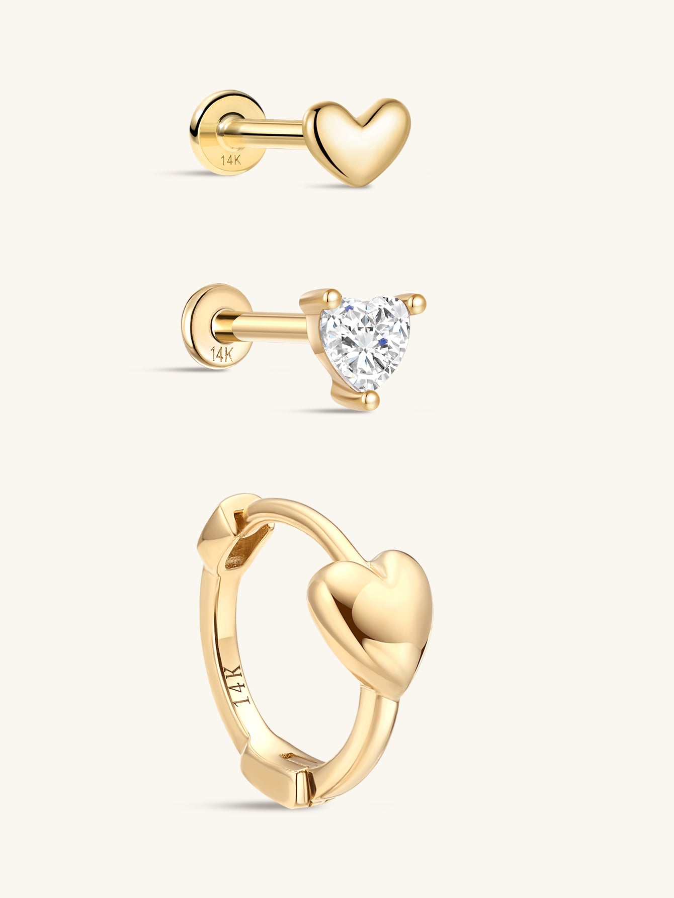 Heart  Flatback Set in 14K Solid Gold