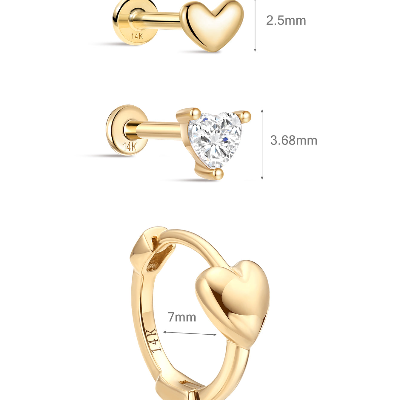 Heart  Flatback Set in 14K Solid Gold