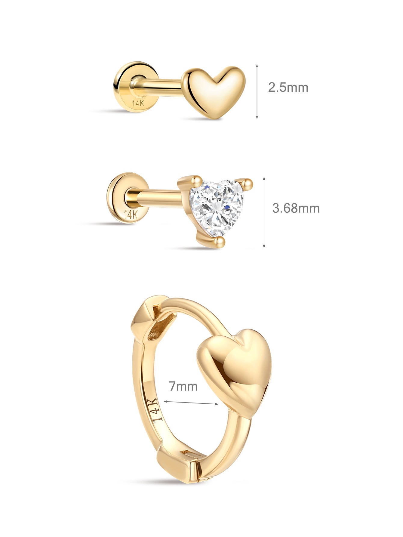 Heart  Flatback Set in 14K Solid Gold