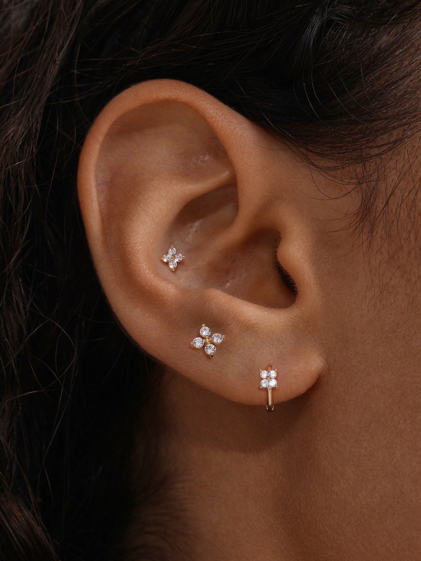 Four Petal Flowers Flatback Set in 14K Solid Gold