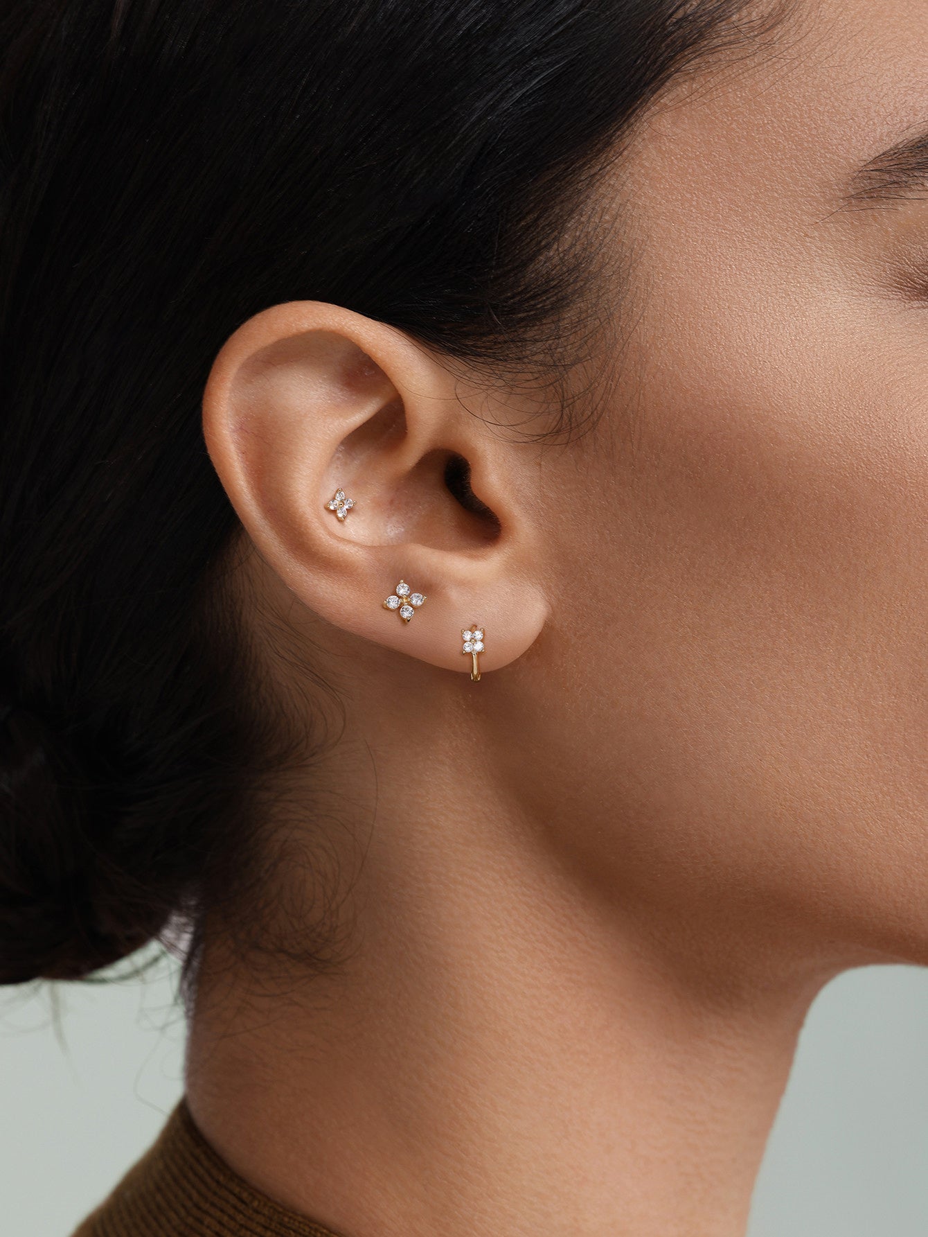 Four Petal Flowers Flatback Set in 14K Solid Gold