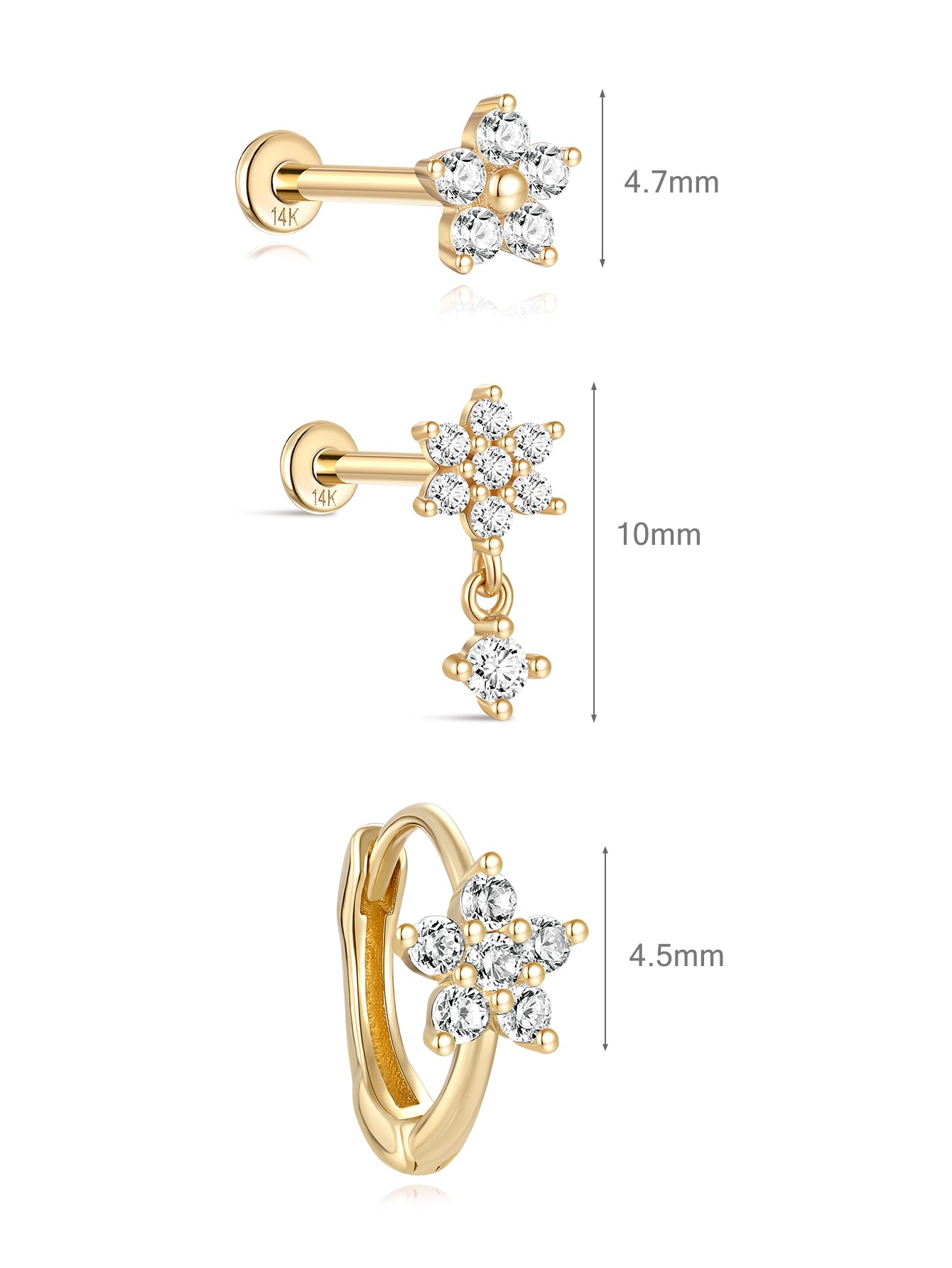 Flower CZ Flatback Set in 14K Solid Gold