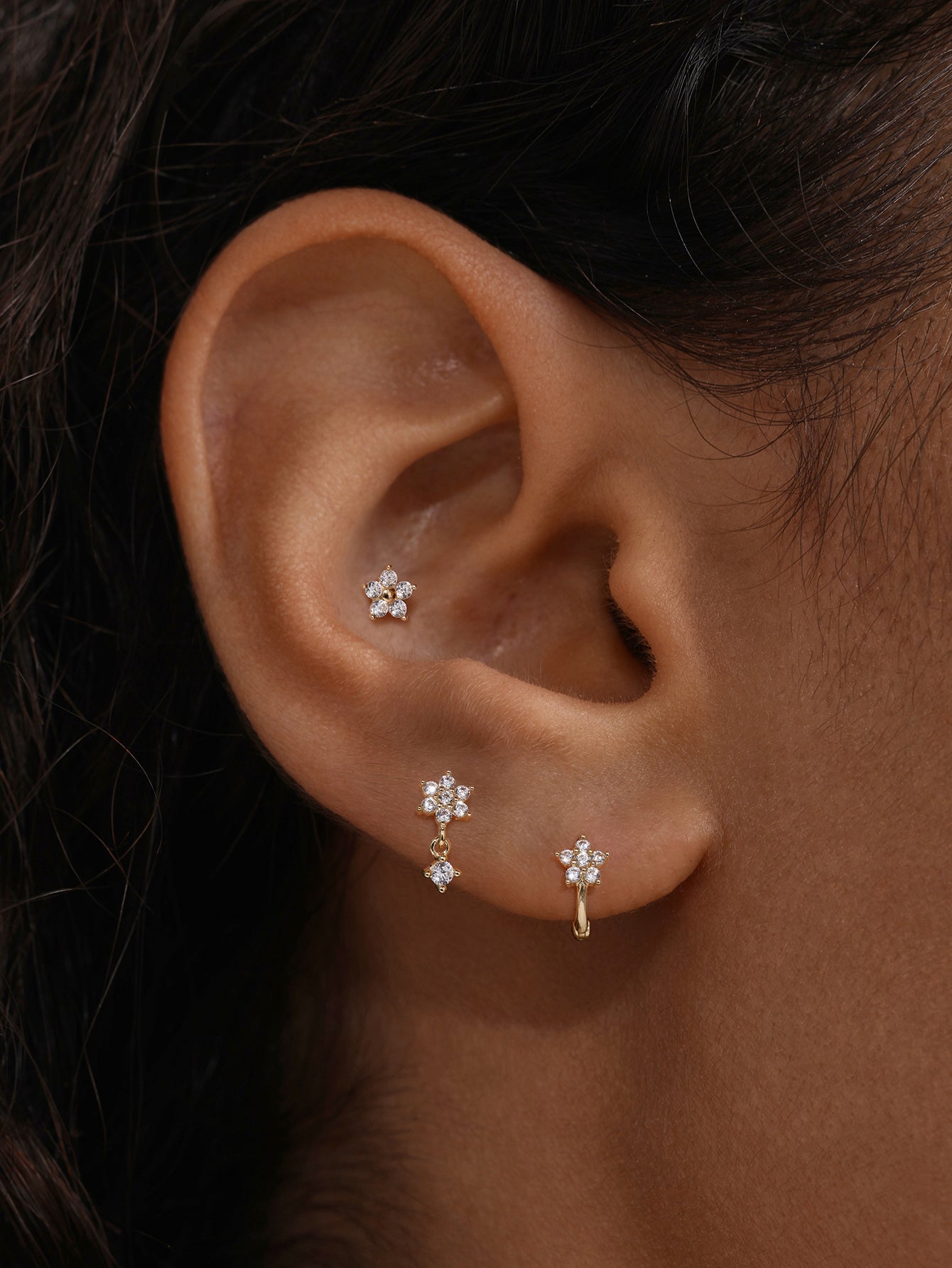Flower CZ Flatback Set in 14K Solid Gold
