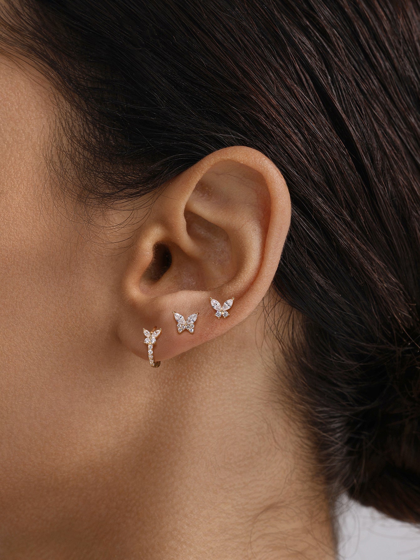 Butterfly CZ Flatback Set in 14K Solid Gold