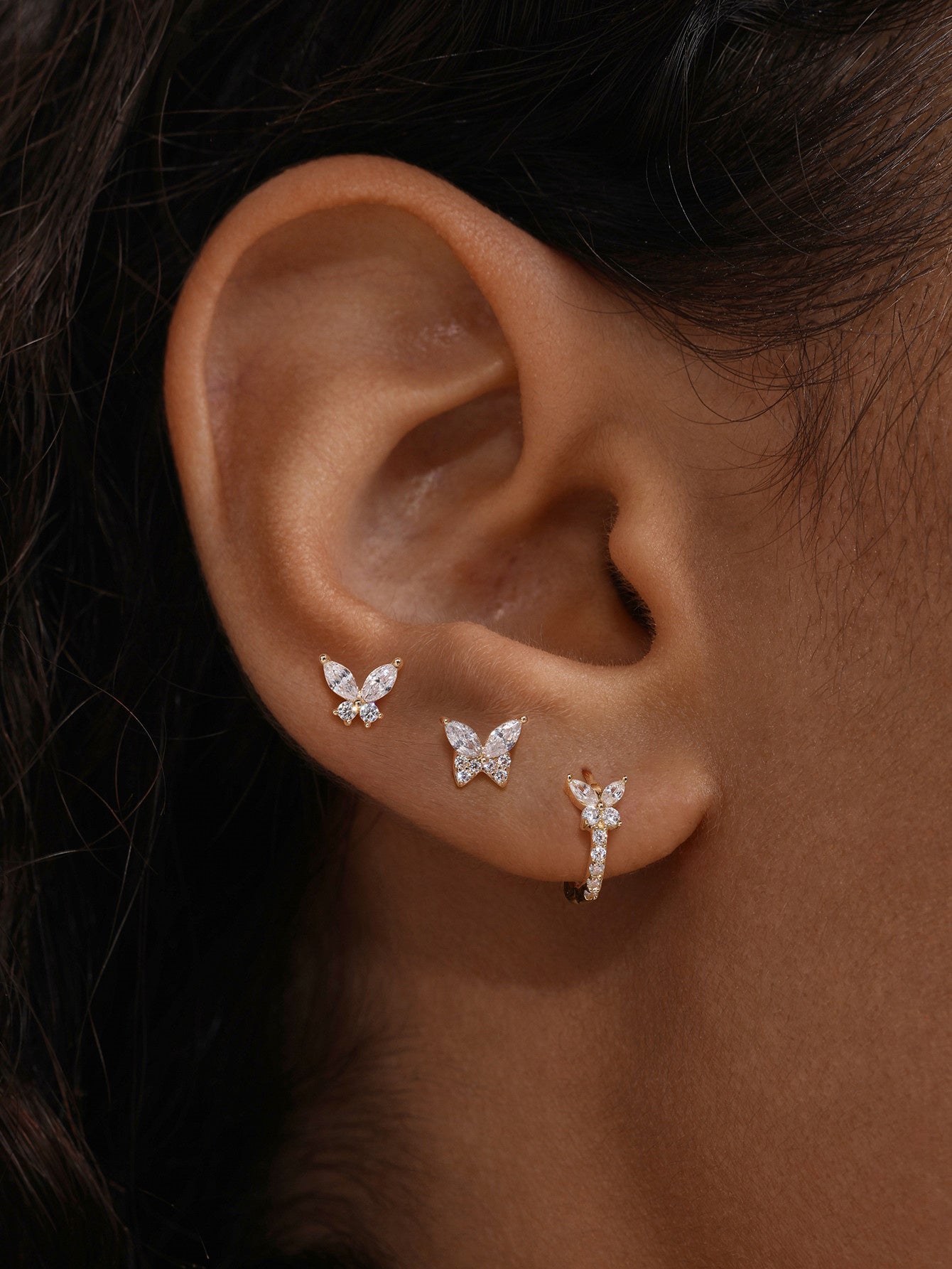 Butterfly CZ Flatback Set in 14K Solid Gold