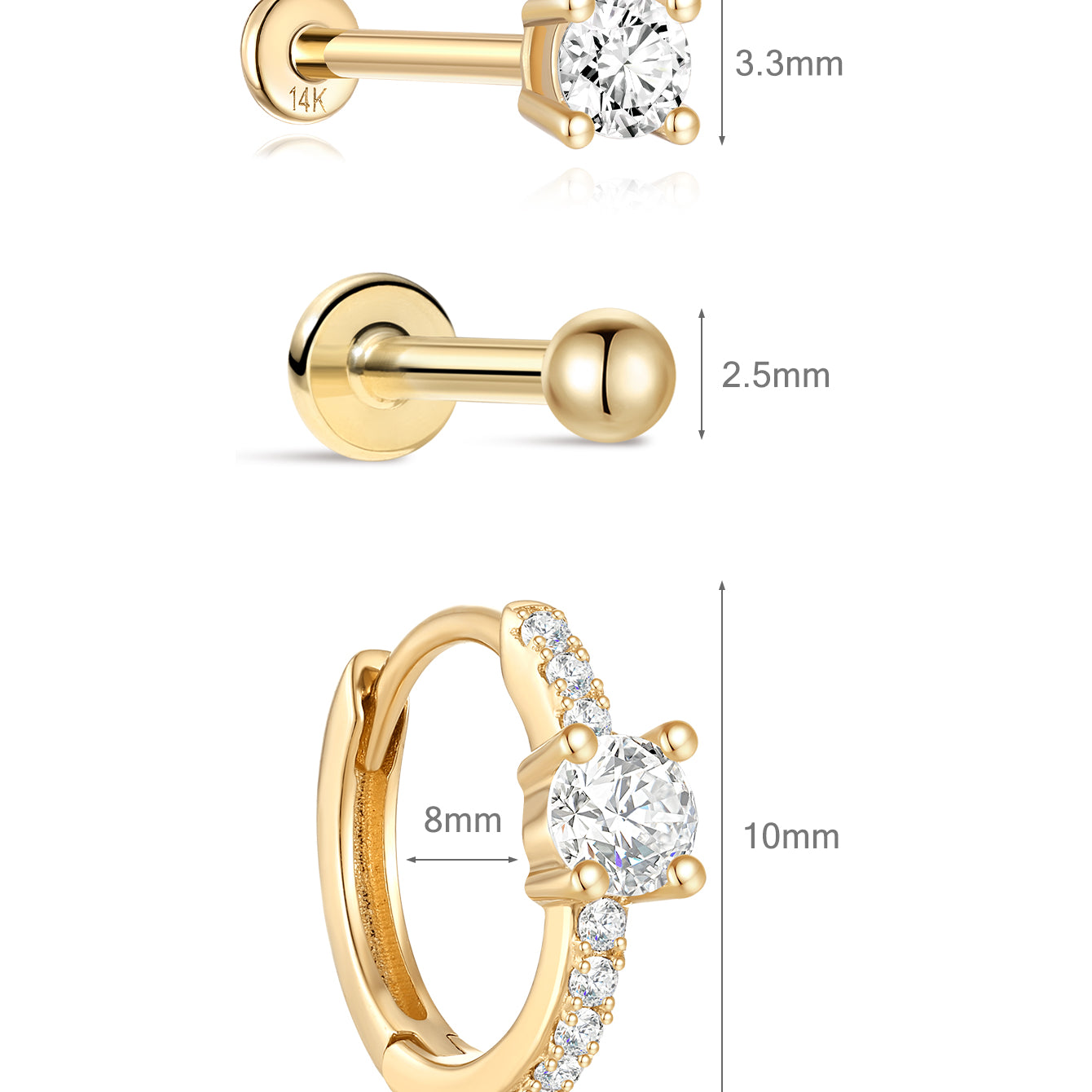 Classic Flatback Set in 14K Solid Gold