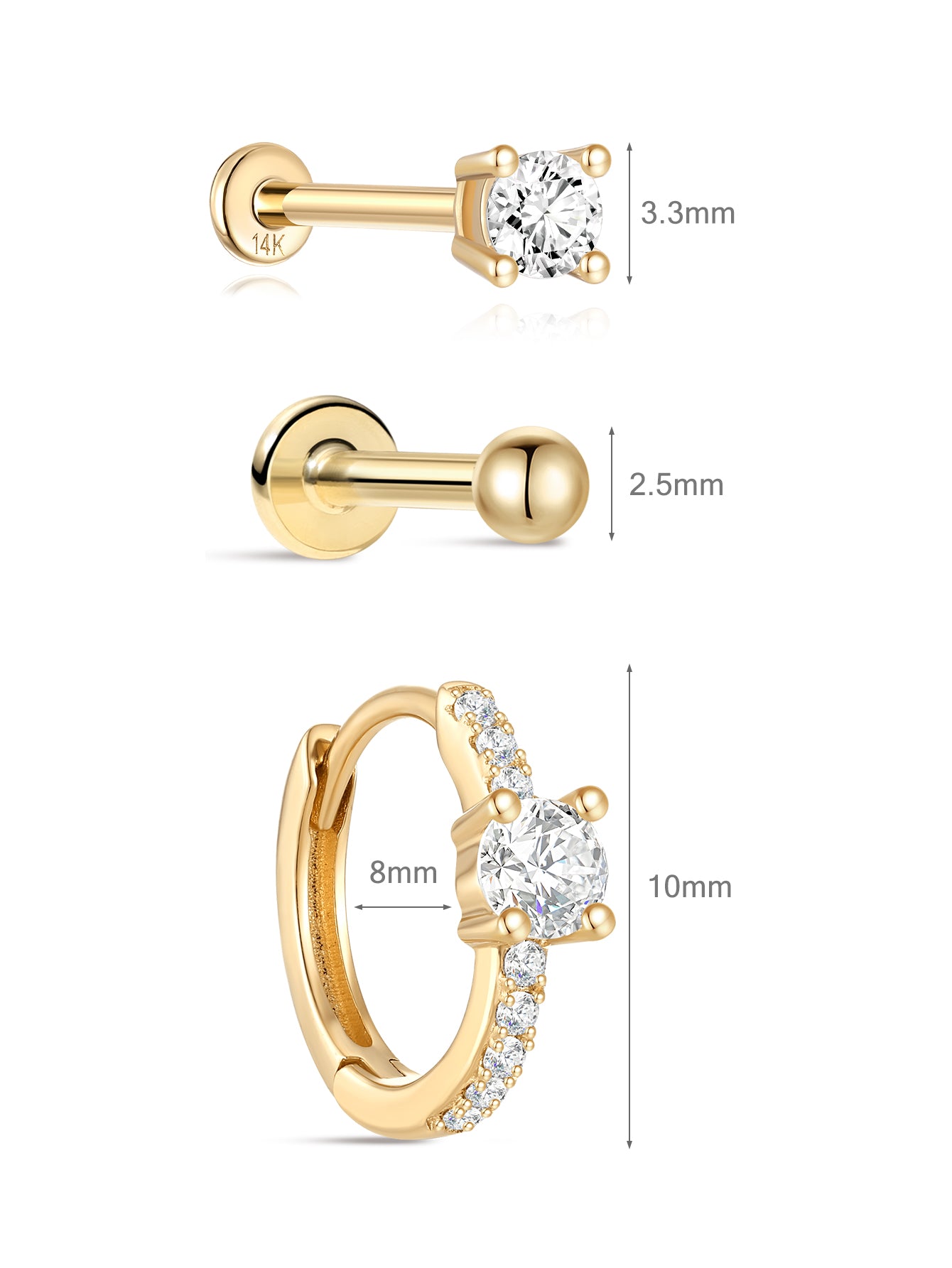 Classic Flatback Set in 14K Solid Gold