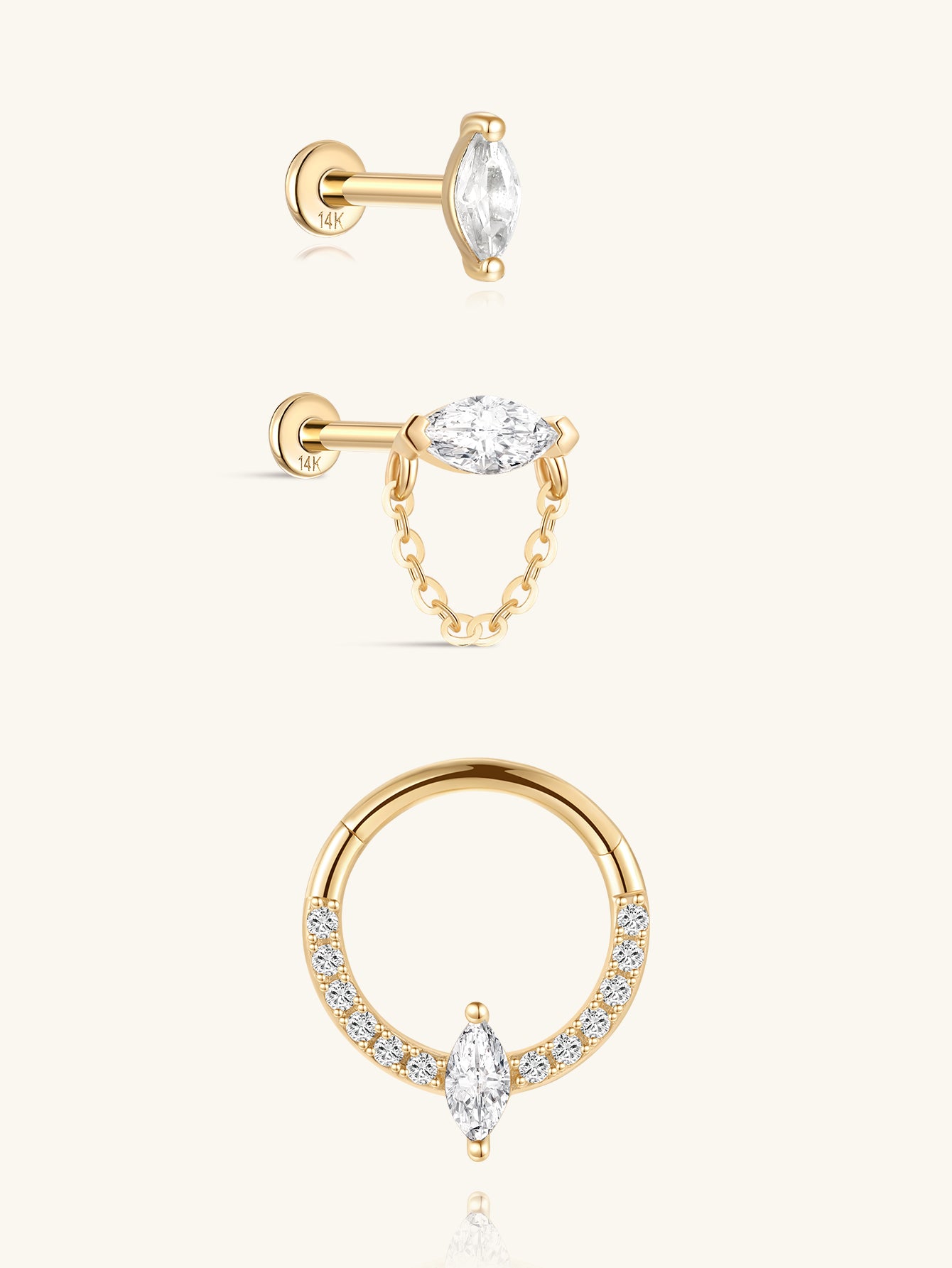 Classic Marquise Flatback Set in 14K Solid Gold