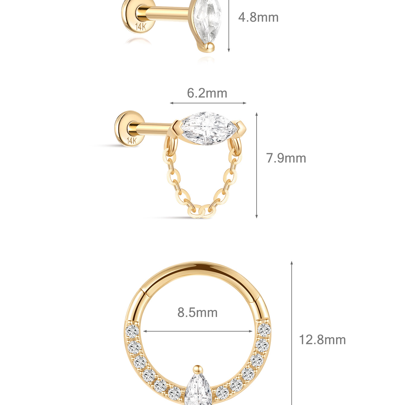 Classic Marquise Flatback Set in 14K Solid Gold