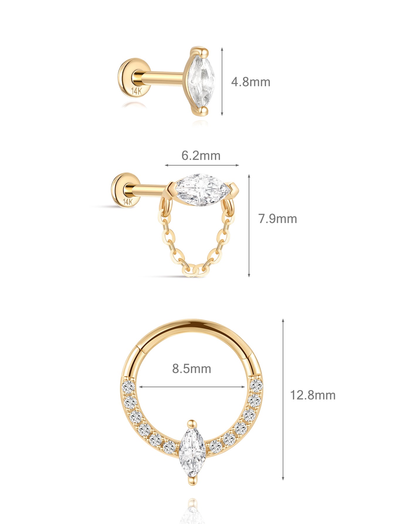 Classic Marquise Flatback Set in 14K Solid Gold