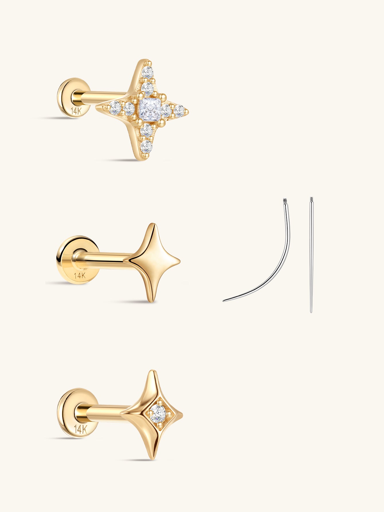 Pave Radiant Star  Flatback Set in 14K Solid Gold