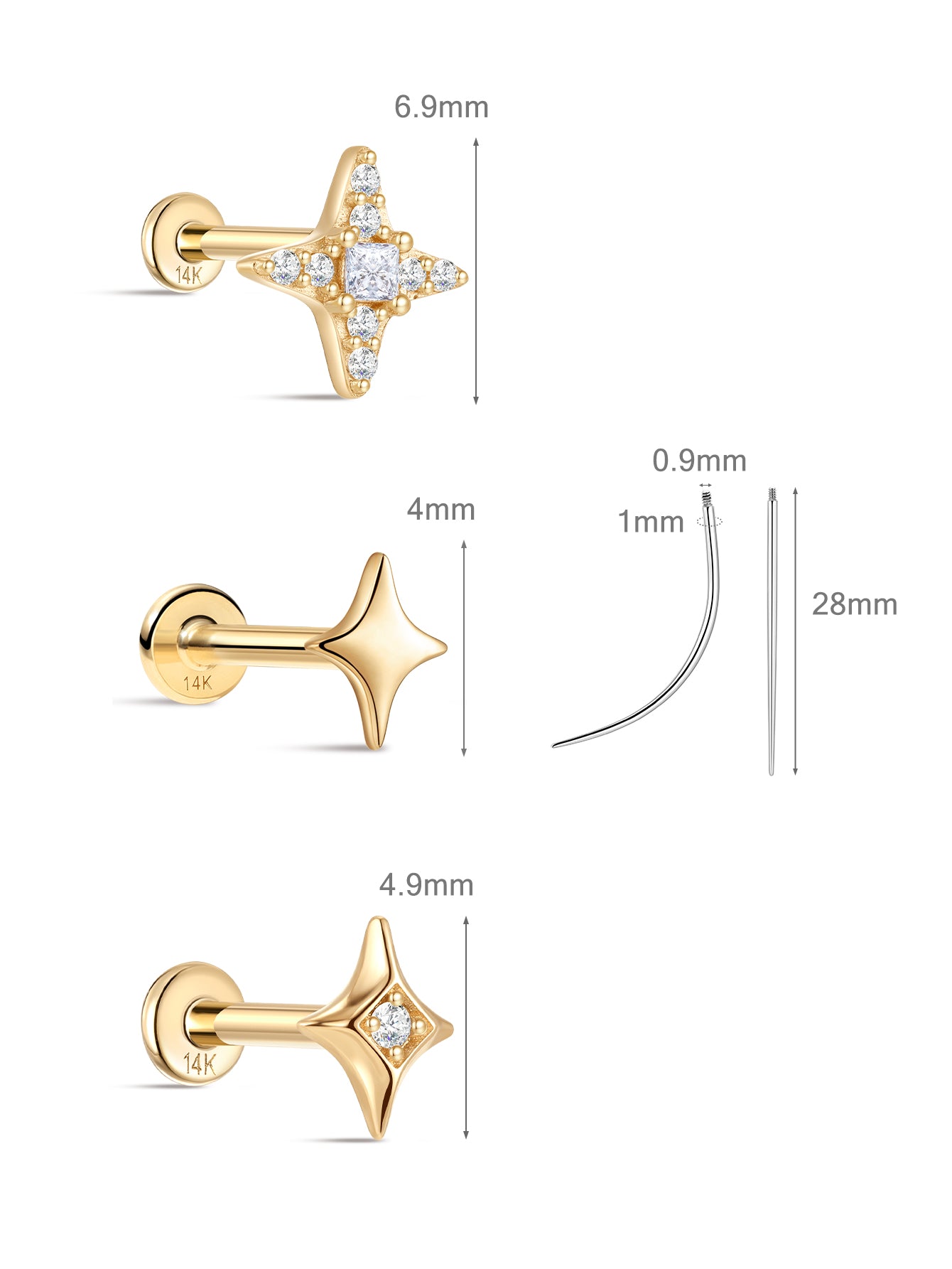 Pave Radiant Star  Flatback Set in 14K Solid Gold