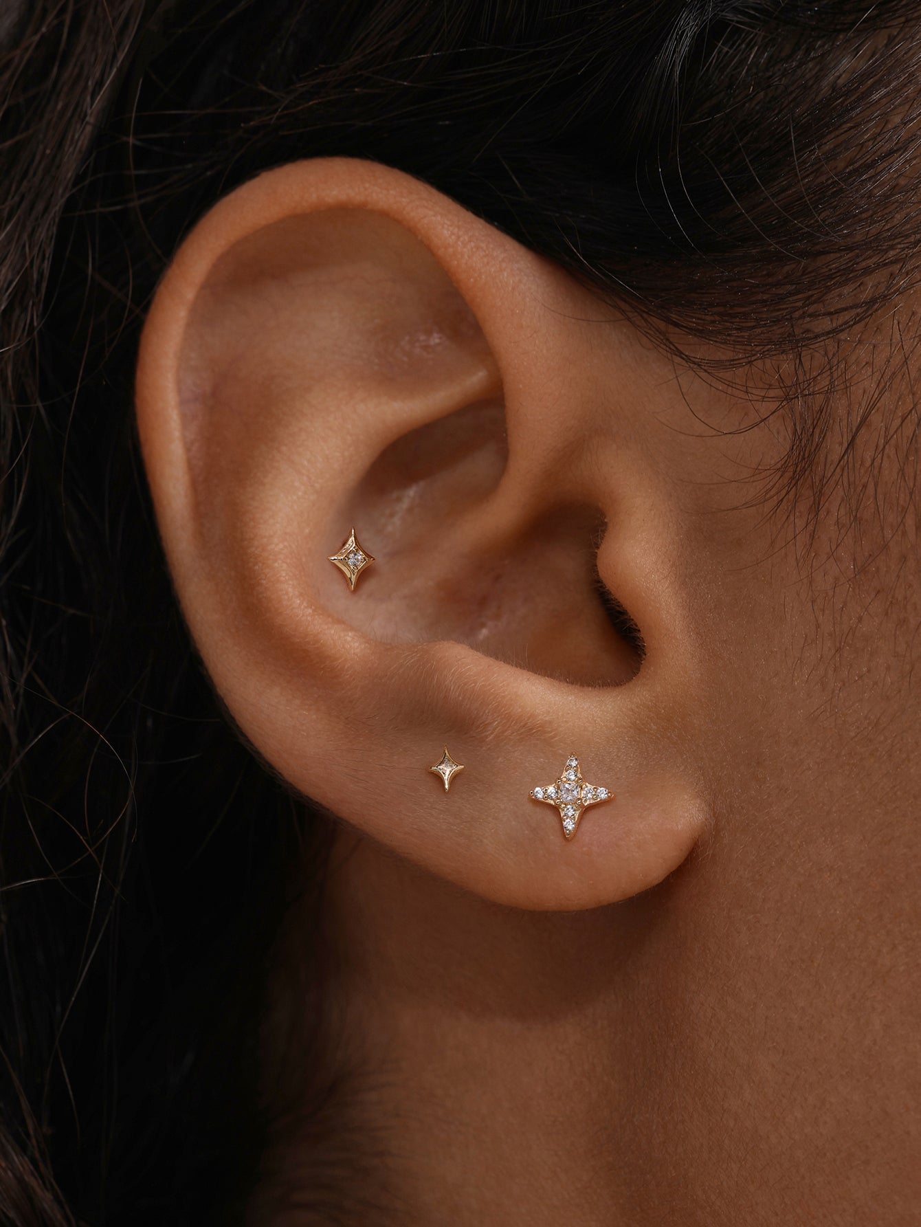 Pave Radiant Star  Flatback Set in 14K Solid Gold