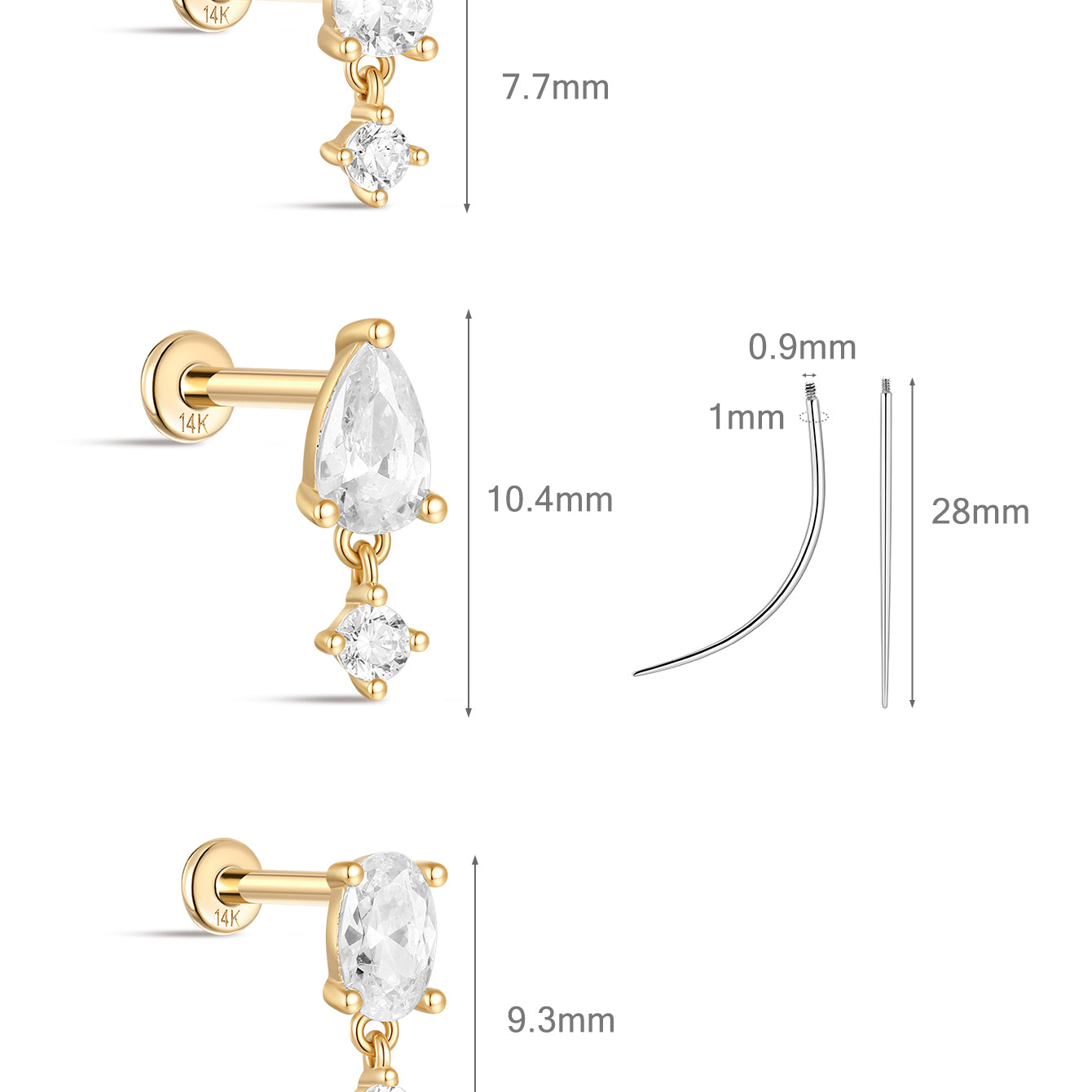 Oval CZ Pendant Flatback Set in 14K Solid Gold