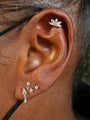 925 Sterling Silver Five-Lobed Ear Piercing Stud with CZ stones, on ear.