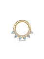 18K gold-plated sterling silver leaf flower clicker hoop earring with clear & blue cubic zirconia. Single.