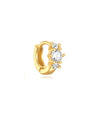 Gold-plated 925 sterling silver huggie earring with three clear cubic zirconia stones, product appearance.