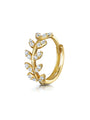 Gold plated 925 sterling silver hoop earring with leaf design and cubic zirconia stones.