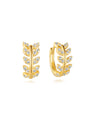 18K gold-plated sterling silver leaf design piercing stud earring with sparkling cubic zirconia.