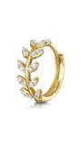 18K gold-plated sterling silver single stud earring with leaf design and clear cubic zirconia stones.