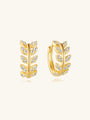 Gold sterling silver leaf earrings with cubic zirconia, 16g cartilage lobe jewelry.