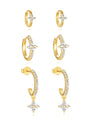 Kosiner 3-piece gold-tone sterling silver hoop earrings with floral cubic zirconia charms.