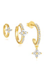 Kosiner 3-piece sterling silver hoop earring set with zircon floral charms.