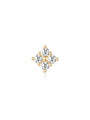 14K solid gold four flower stud earring with clear cubic zirconia, product appearance.