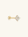 14K solid gold four flower ear piercing stud with clear cubic zirconia stones, flatback labret design.