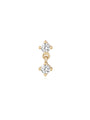 14K solid gold mini pendant stud earring with dangling chain and two cubic zirconia stones, flat back closure.