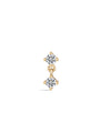 14K solid gold mini pendant stud earring with two prong-set cubic zirconia stones, flat back closure.